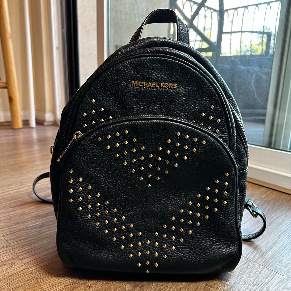 Michael Kors Backpack Black Leather Chevron Studded Abbey Bag Womens